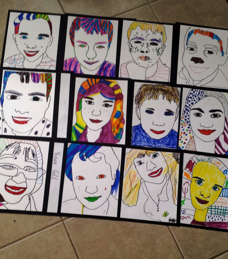 Easy Self-Portraits for Kids - Blue Purple and Scarlett